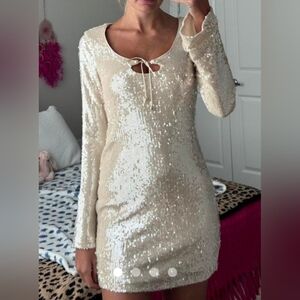 Wild Fable Cream Sequin Long Sleeve Dress